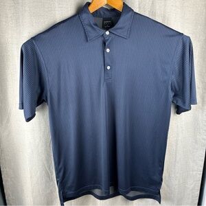 Dunning Golf Mens Striped Golf Polo Shirt Navy Blue Performance L XL Preppy Club